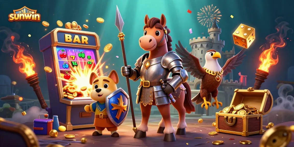 Experience thrilling wins at sunwin with vibrant casino elements and medieval characters!