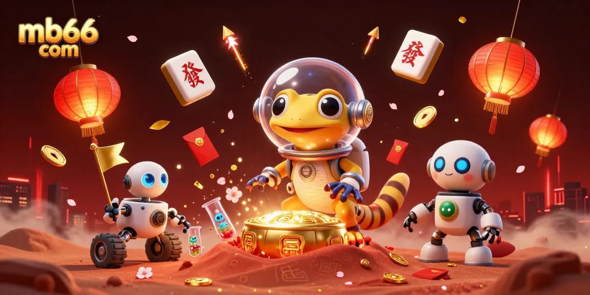 Win big at mb66 com with exciting casino adventures, as a Martian gecko explores a golden casino.