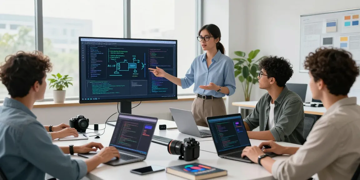 Collaborative team working on AI agents in a modern office environment.