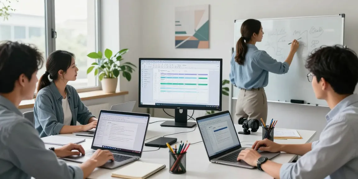 团队在现代办公室使用WPS Office进行项目协作，展示专业高效的工作环境