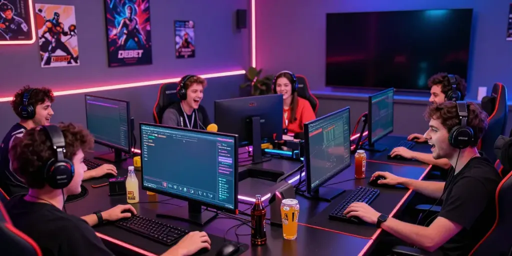 Exciting DEBET online gaming competition scene with diverse gamers participating actively.
