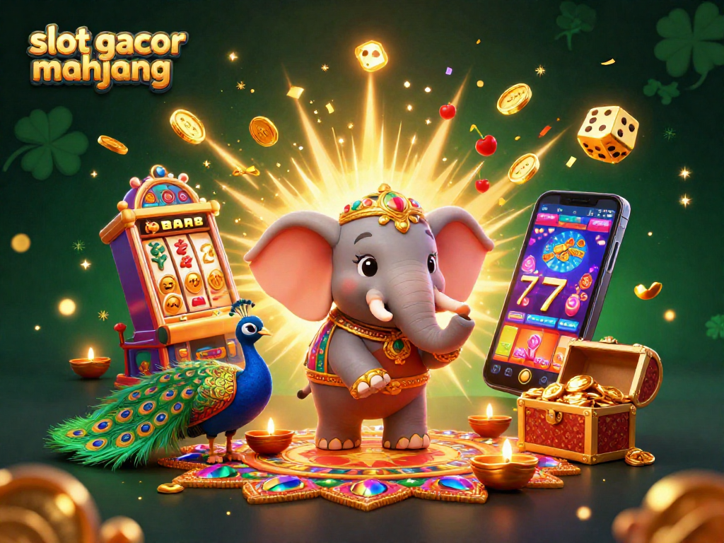 Engage with slot gacor mahjong as vibrant characters celebrate jackpots and winnings amidst a colorful casino scene.