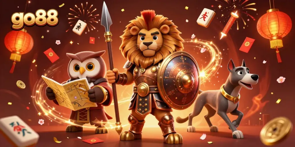 Experience thrilling gameplay at go88 with vibrant casino characters and festive elements.