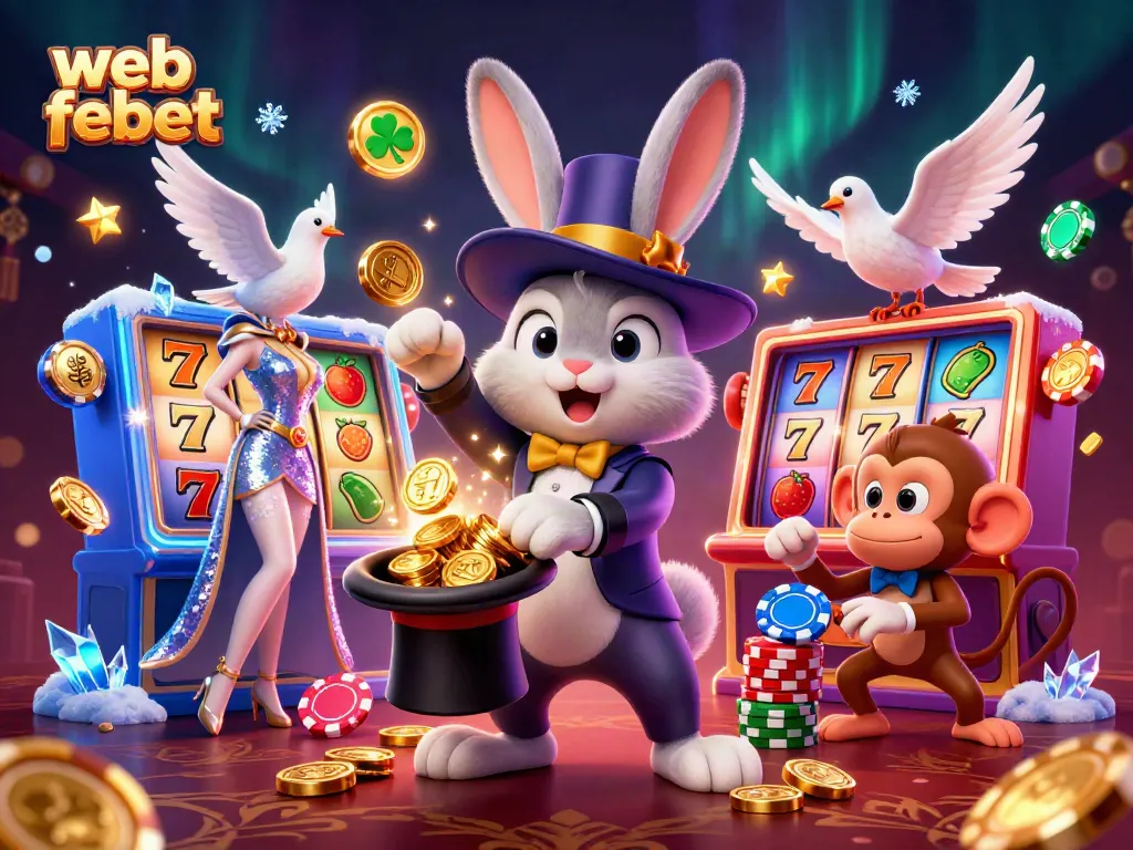 Engage in thrilling gameplay with web febet, featuring a magician rabbit and vibrant casino elements.