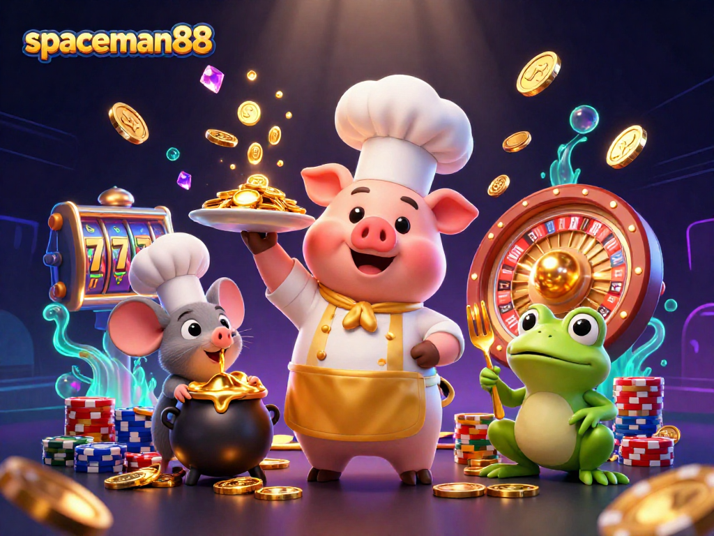 Engage in winning strategies with spaceman88 as gold coins cascade among vibrant casino elements.