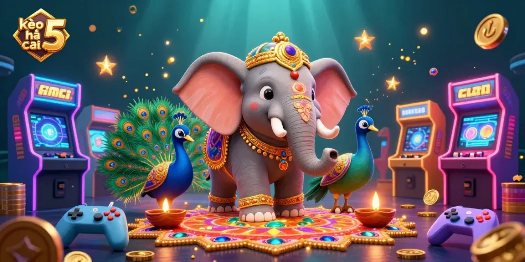 Engage with kèo nhà cái 5 through a vibrant scene of betting excitement featuring colorful gaming elements.