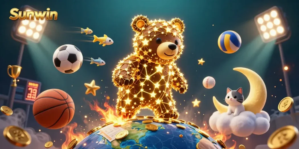 Engage in thrilling casino gameplay with Sunwin, featuring golden stars and dynamic sports elements.